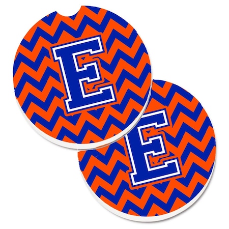 Carolines Treasures Letter E Chevron Orange and Blue  Cup Holder Car Coaster, PK2 CJ1044-ECARC